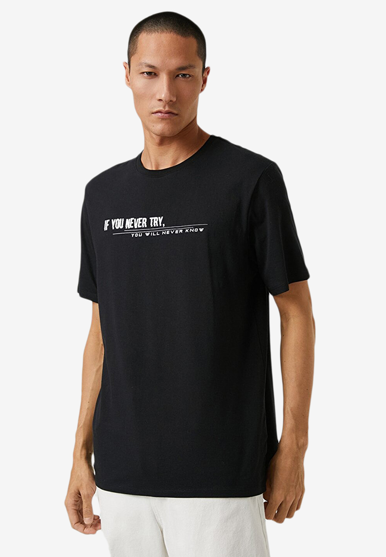 KOTON Basic T-Shirt Slogan Printed Crew Neck Short Sleeve