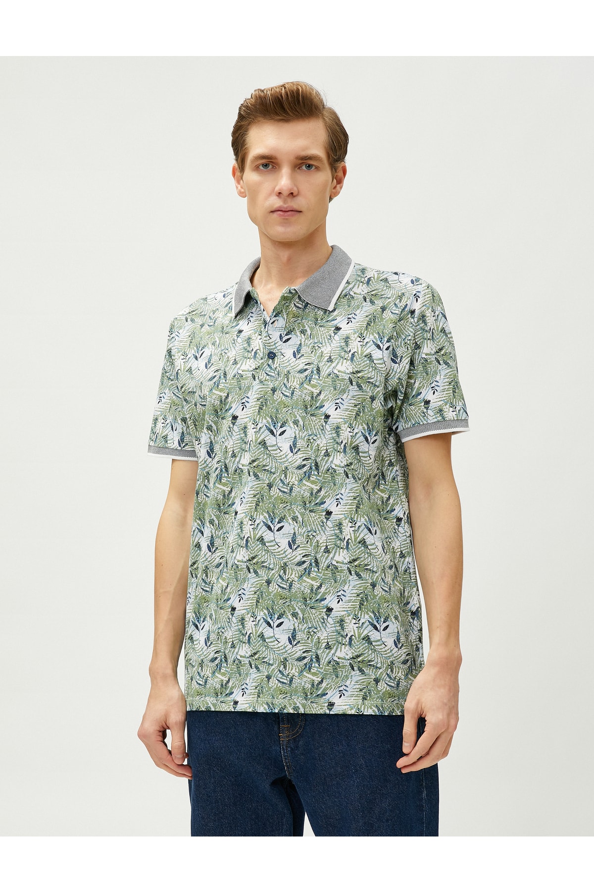 KOTON Leaf Print Polo Shirt