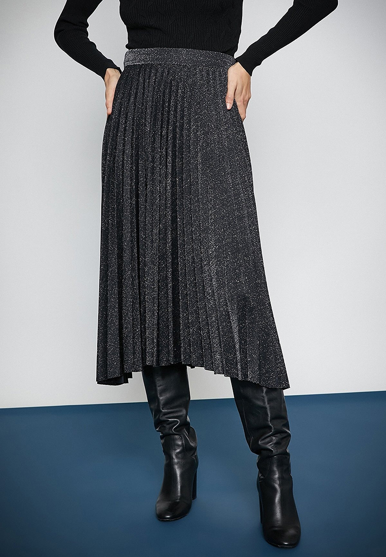 KOTON Glittery Pleated Midi Length A-Line Skirt