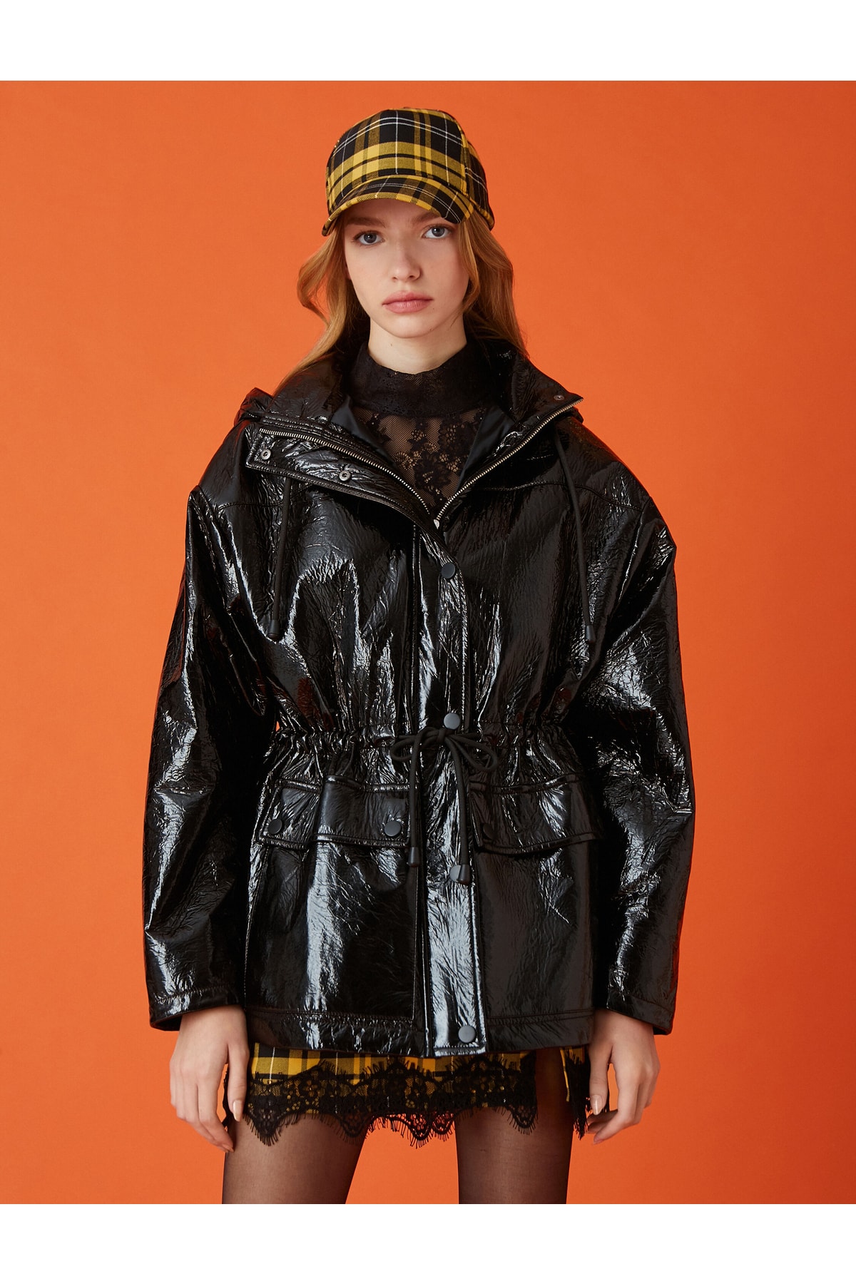 KOTON Oversized Raincoat Shiny Leather Look