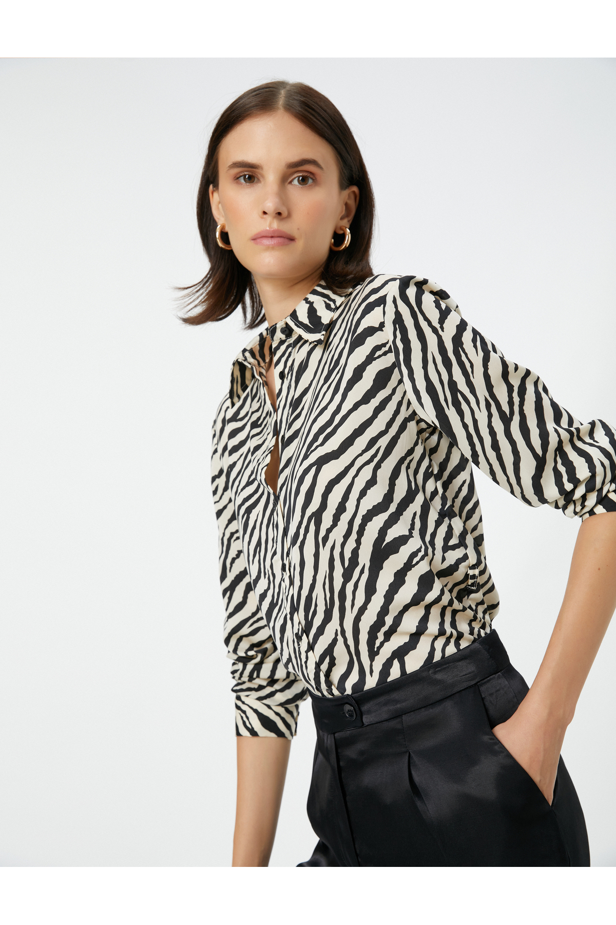 KOTON Zebra Patterned Shirt Classic Collar Long Sleeve