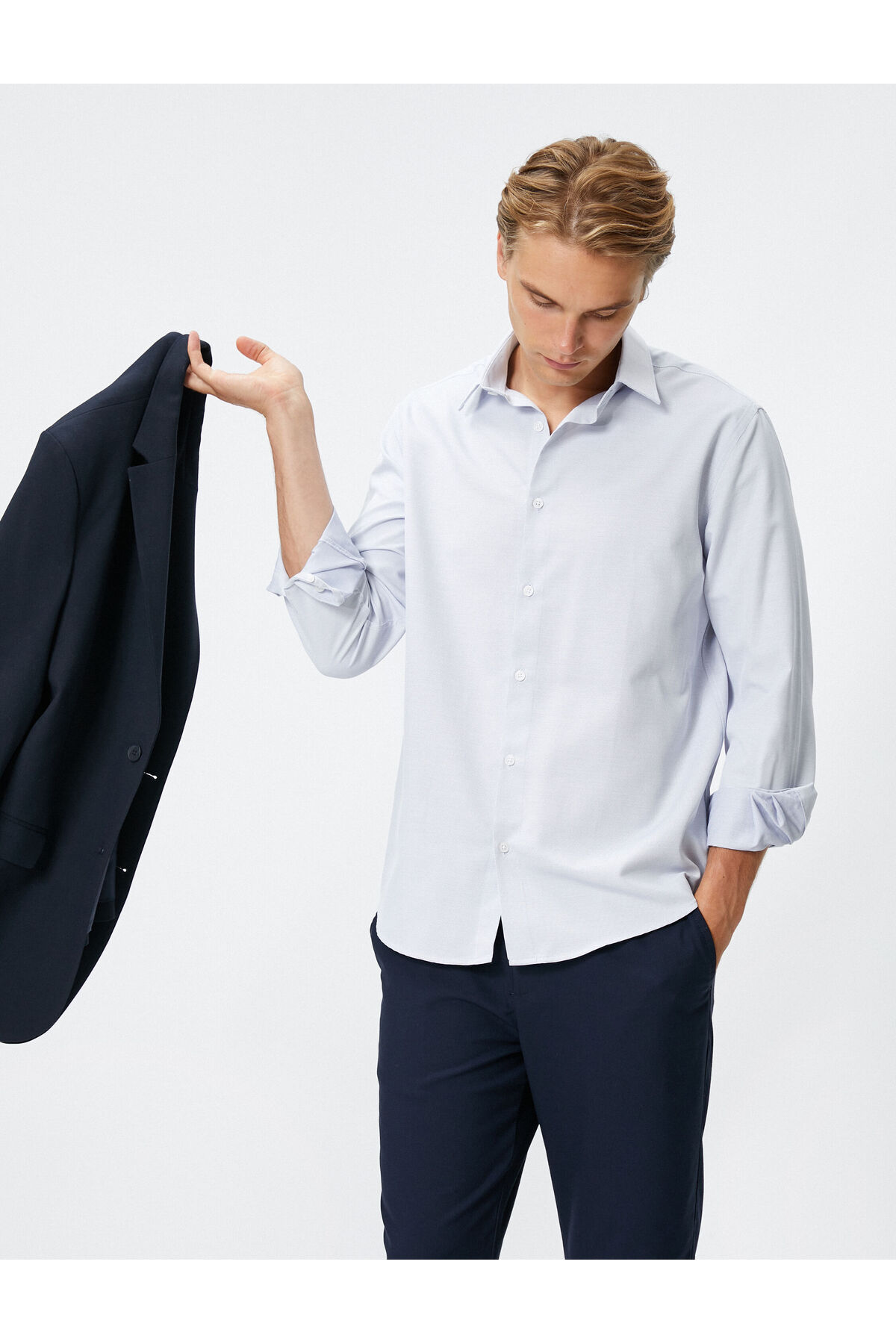 KOTON Basic Shirt Classic Collar Long Sleeved Buttoned Non Iron