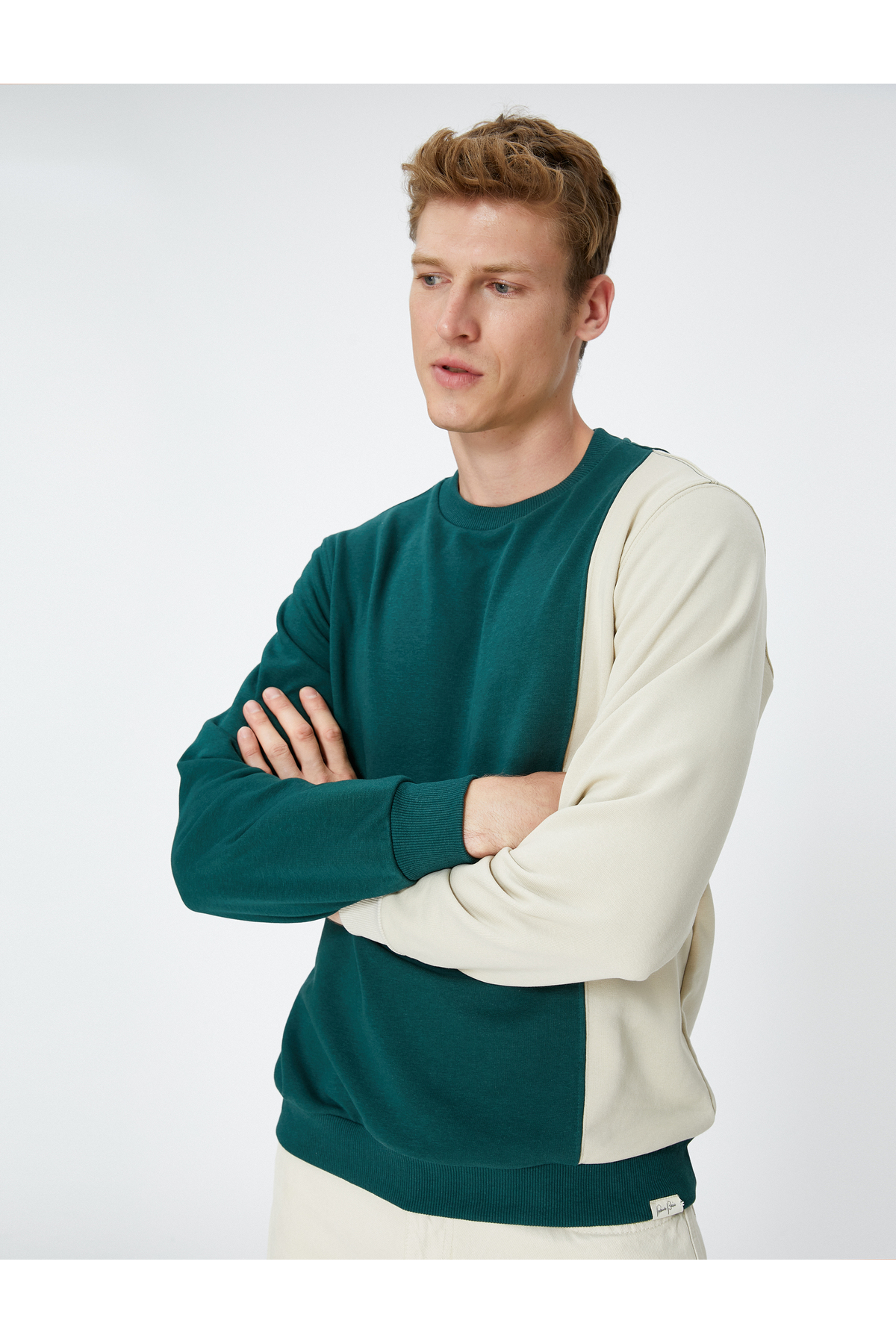 KOTON Crew Neck Sweatshirt Color Block Long Sleeve with Labels Printed