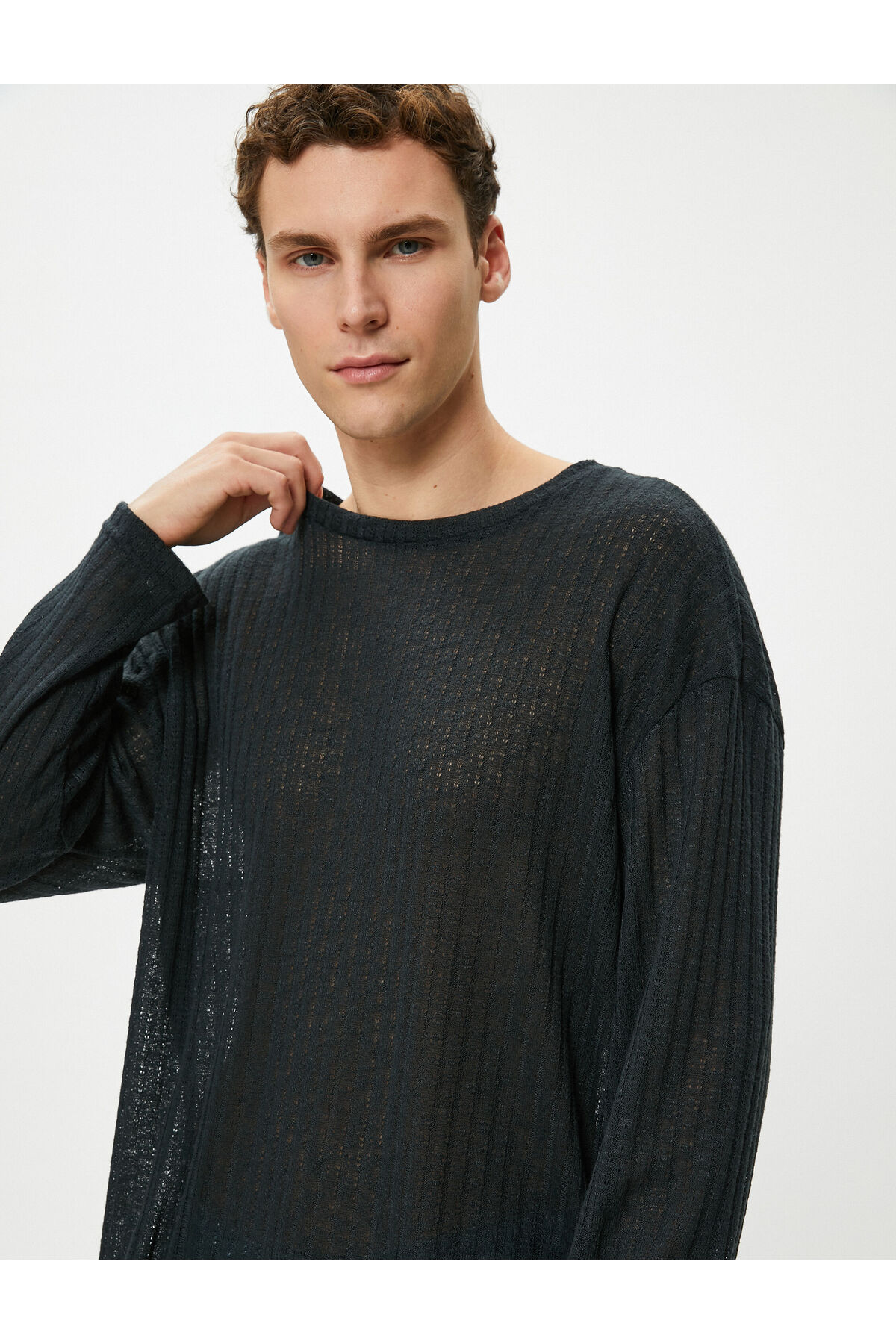 KOTON Basic Sweater Relax Fit Textured Crew Neck Long Sleeve
