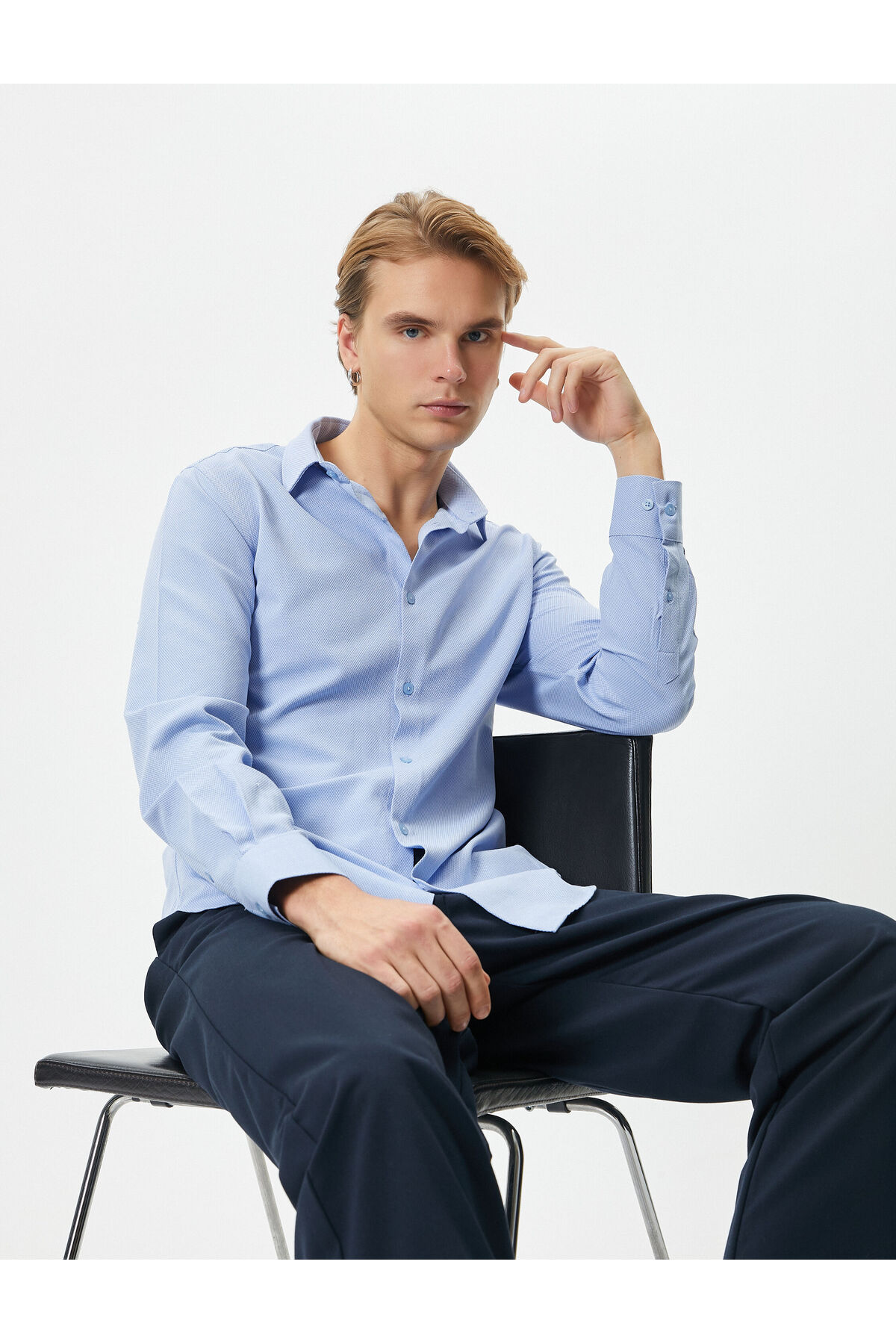 KOTON Classic Shirt Slim Fit Half Italian Collar Buttoned Long Sleeve