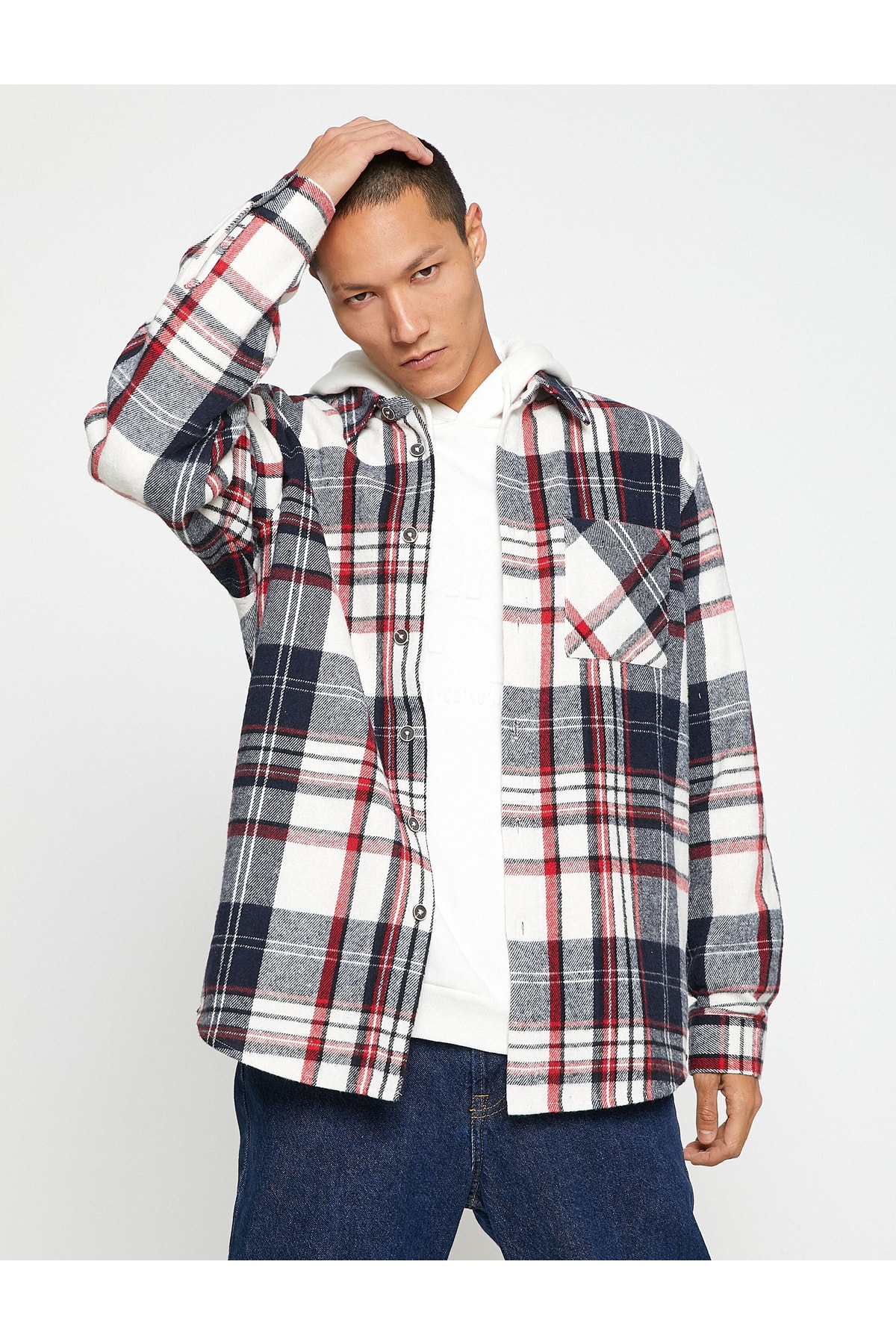 KOTON Checked Lumberjack Shirt with a Classic Collar, Pocket Detailed, Long Sleeves