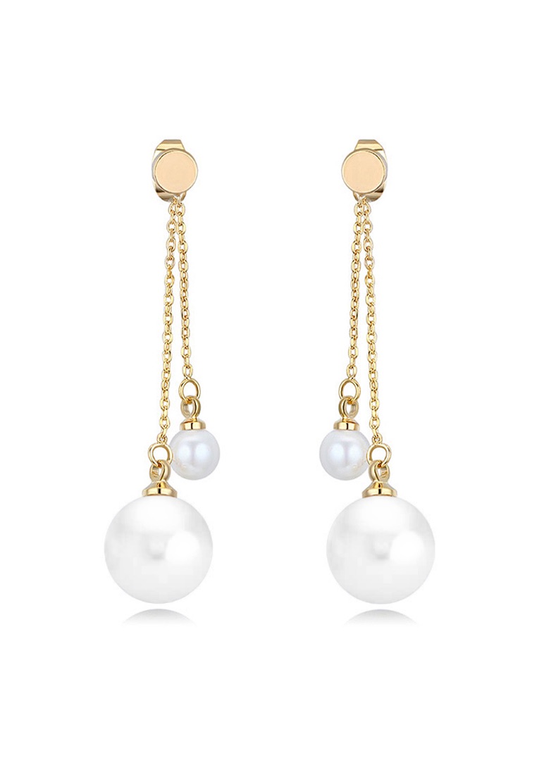 Krystal Couture KRYSTAL COUTURE Duo Pearl Dangle Earrings Embellished with SWAROVSKI® crystals-Gold/Pearl White