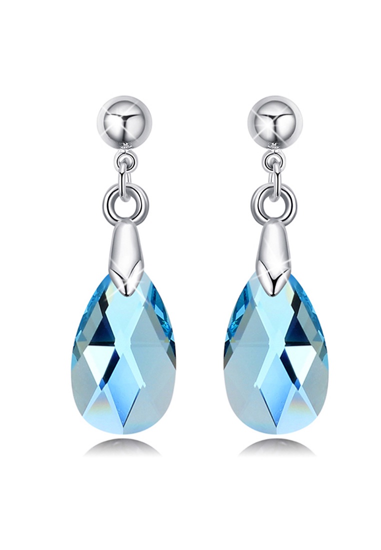 Krystal Couture KRYSTAL COUTURE Elmina Crystal Drop Earrings Embellished with SWAROVSKI® crystals-White Gold/Blue