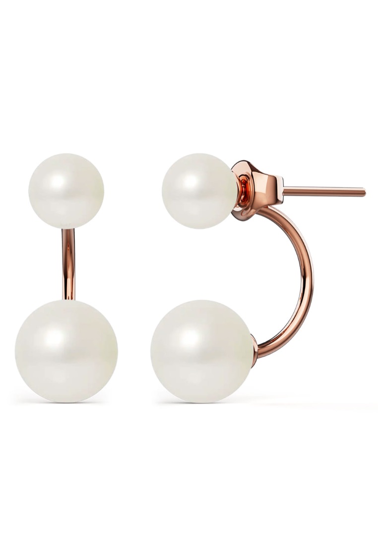 Krystal Couture KRYSTAL COUTURE Rose Gold Duo Pearl Stud Earrings Embellished with SWAROVSKI® Crystal Pearl