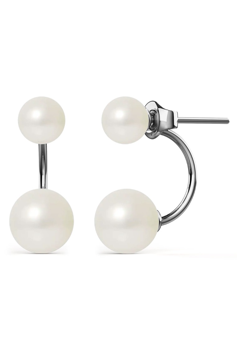 Krystal Couture KRYSTAL COUTURE White Gold Duo Pearl Stud Earrings Embellished with SWAROVSKI® Crystal Pearl