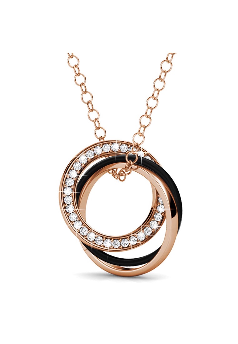 Krystal Couture KRYSTAL COUTURE Rose Gold Triple Interlocking Ring Black Pendant Necklace Embellished with SWAROVSKI® Crystals
