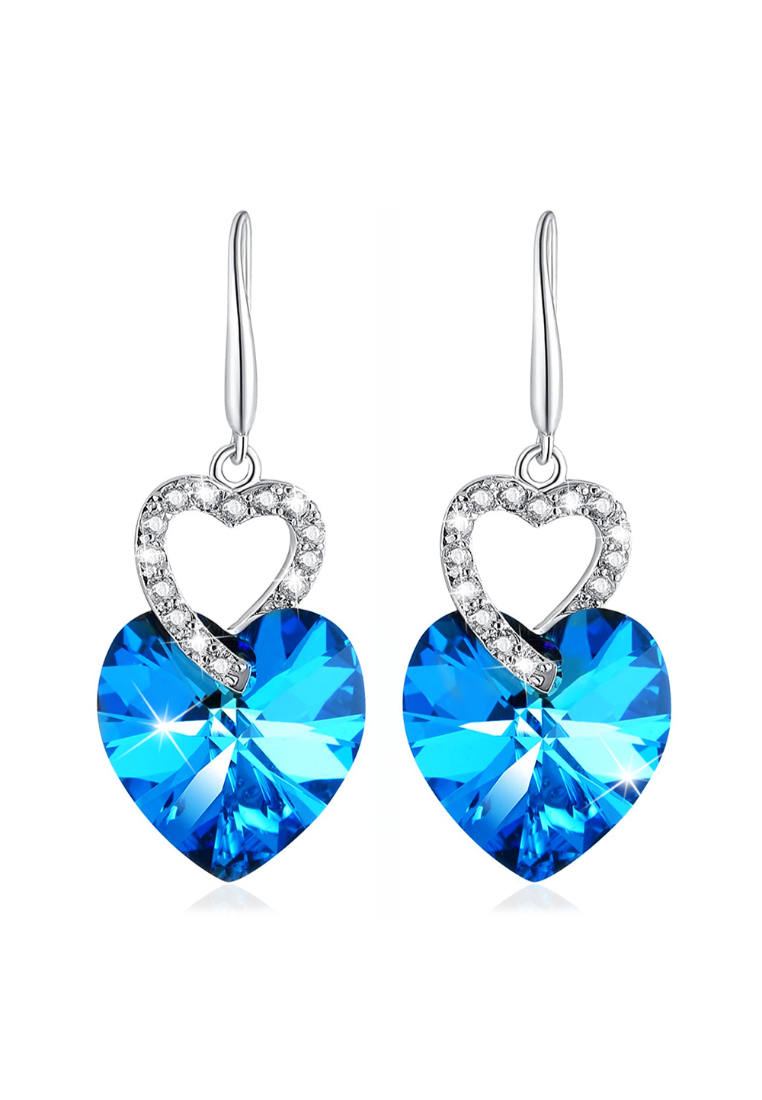 Krystal Couture KRYSTAL COUTURE Duo Heart Shaped Brilliant Blue Hook Earrings Embellished with Crystals from SWAROVSKI®