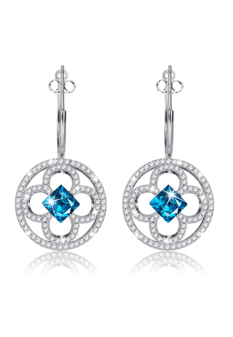 Krystal Couture KRYSTAL COUTURE Aqua Blue Clover Drop Earrings With Pearls Embellished With SWAROVSKI® Crystals
