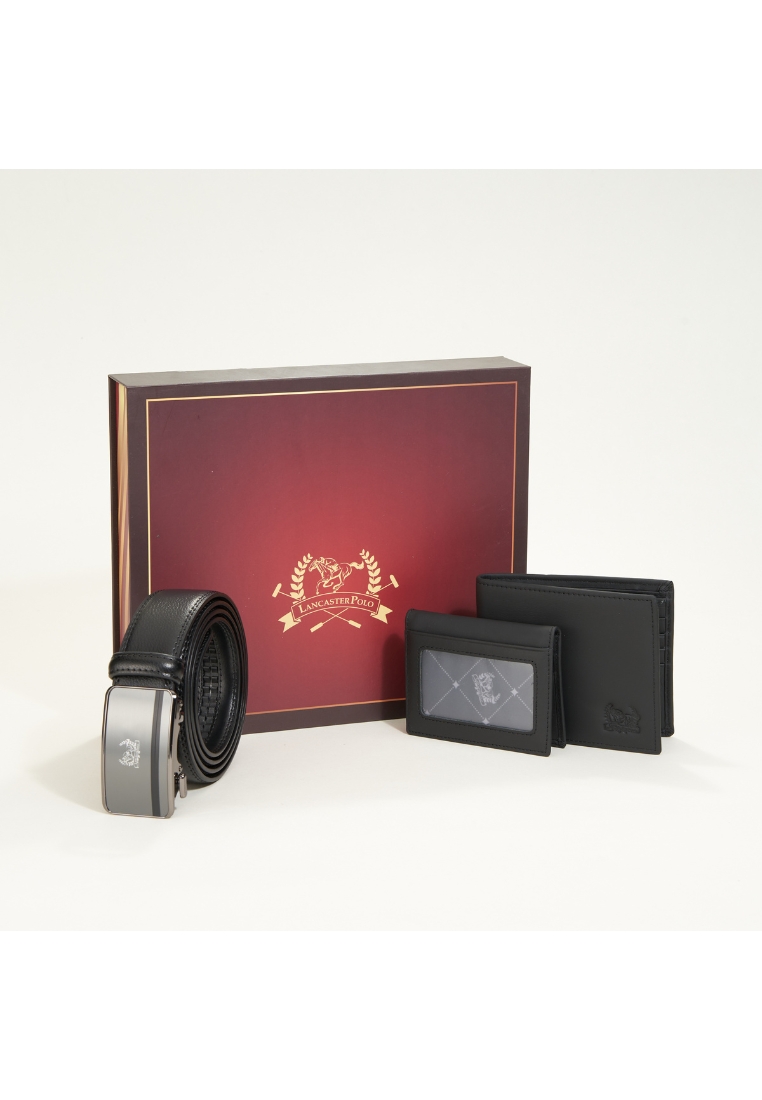 LancasterPolo Lancaster Polo Men Gift Box 3-in-1 Set Top Grain Leather Coin Wallet & Men Belt & Cardholder RC SET