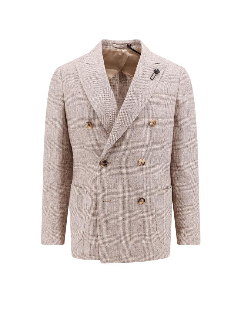Linen blend blazer with Princes of Wales motif - LARDINI - Brown