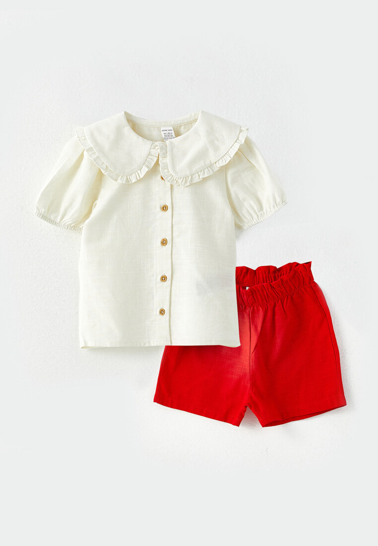 LC WAIKIKI Bebe Collar Long Sleeve Basic Baby Girl Shirt And Shorts 2-Pack Set