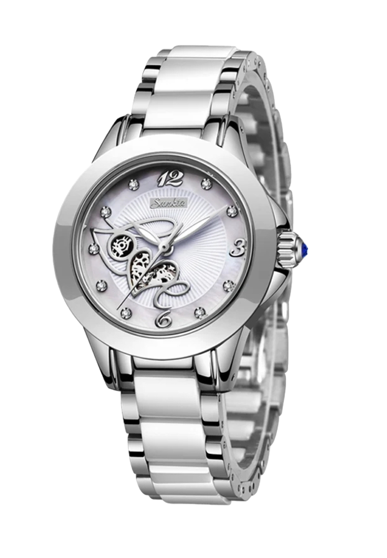 LIGE SUNKTA 白色陶瓷"LOVE"女士石英手錶，33mm，不銹鋼，白色錶盤，金屬手鐲和陶瓷