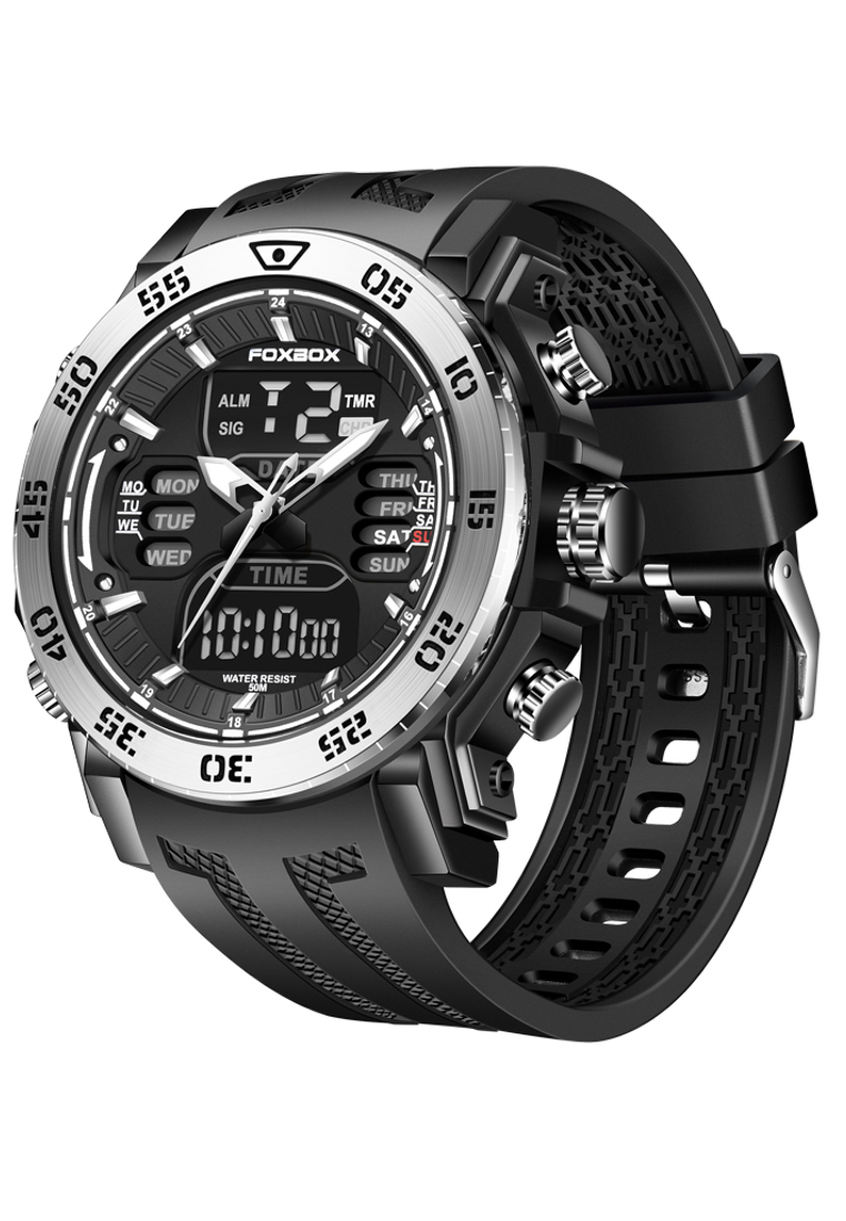 LIGE FOXBOX 計時儀中性數字/模擬Quartz手錶，橡膠錶帶