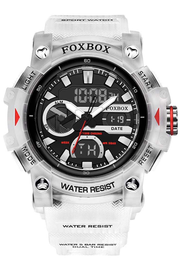 LIGE FOXBOX 計時儀中性數字/模擬石英手錶，半透明錶殼和橡膠錶帶