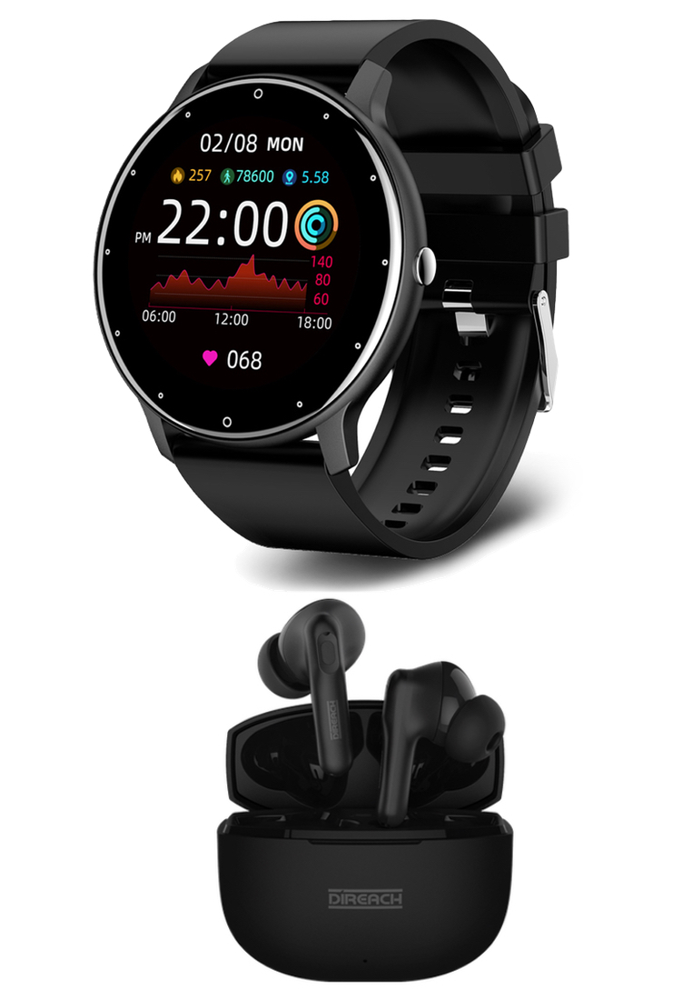 特別禮品組 - LIGE 黑色男女通用智慧手錶 + DIREACH 黑色無線耳機
