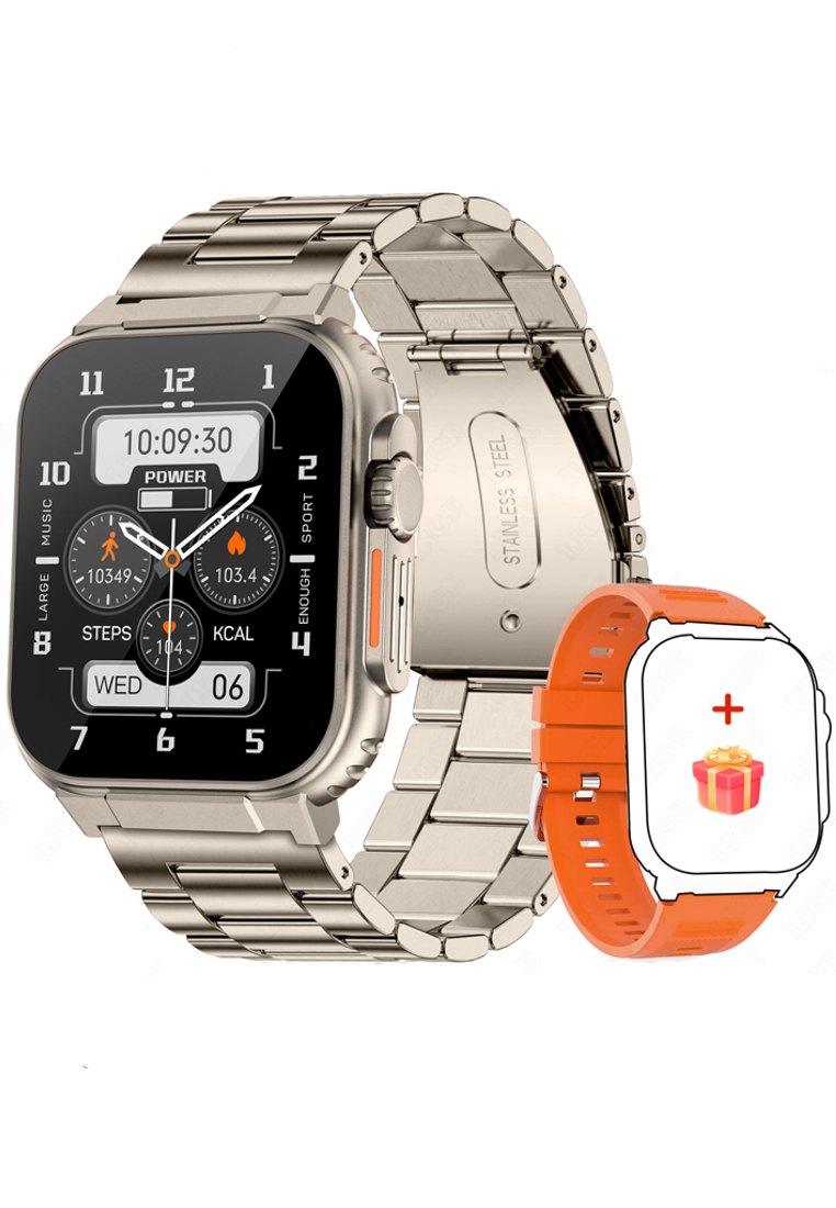 LIGE 新款男女通用智慧手錶 - 藍牙通話 - 1.96 吋 AMOLED 高清螢幕 - 100+ 運動健身追蹤器 - IP68 - 防水 - 適用於 TWS 耳機