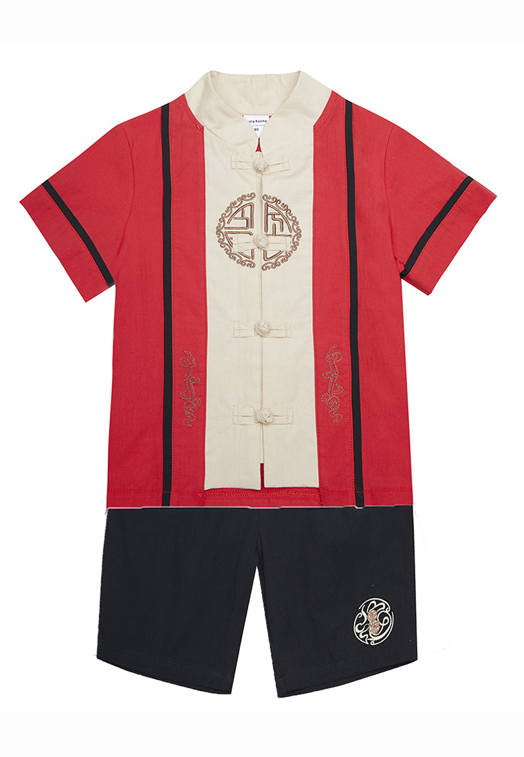 Little Kooma 男童假兩件福字繡花唐裝漢服套裝新年拜年衣服