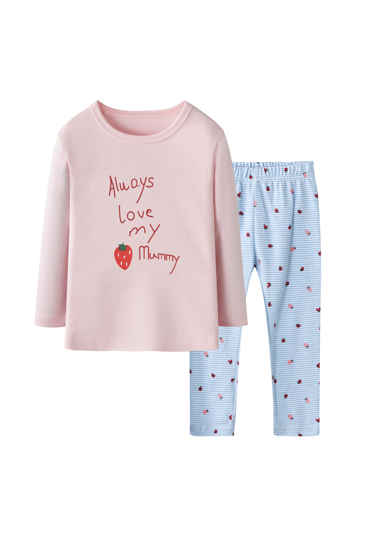 Little Kooma 可愛嬰兒童睡衣草莓圖案上衣與褲子套裝永遠愛媽媽