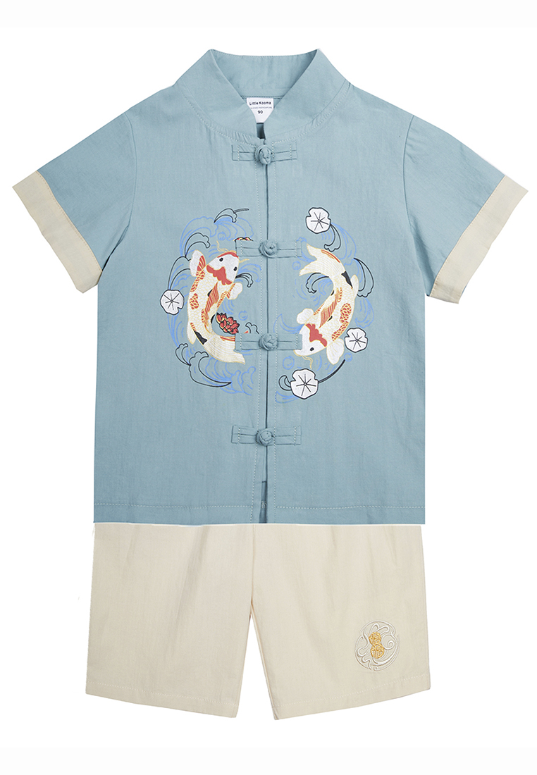 Little Kooma 男童雙鯉魚唐裝漢服套裝新年拜年衣服