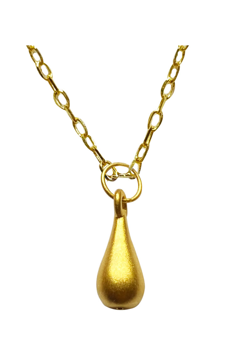 SPECIAL] LITZ 999 (24K) Gold Water Drop Pendant With 14K Gold Plated 925 Silver Chain EP0293-SN