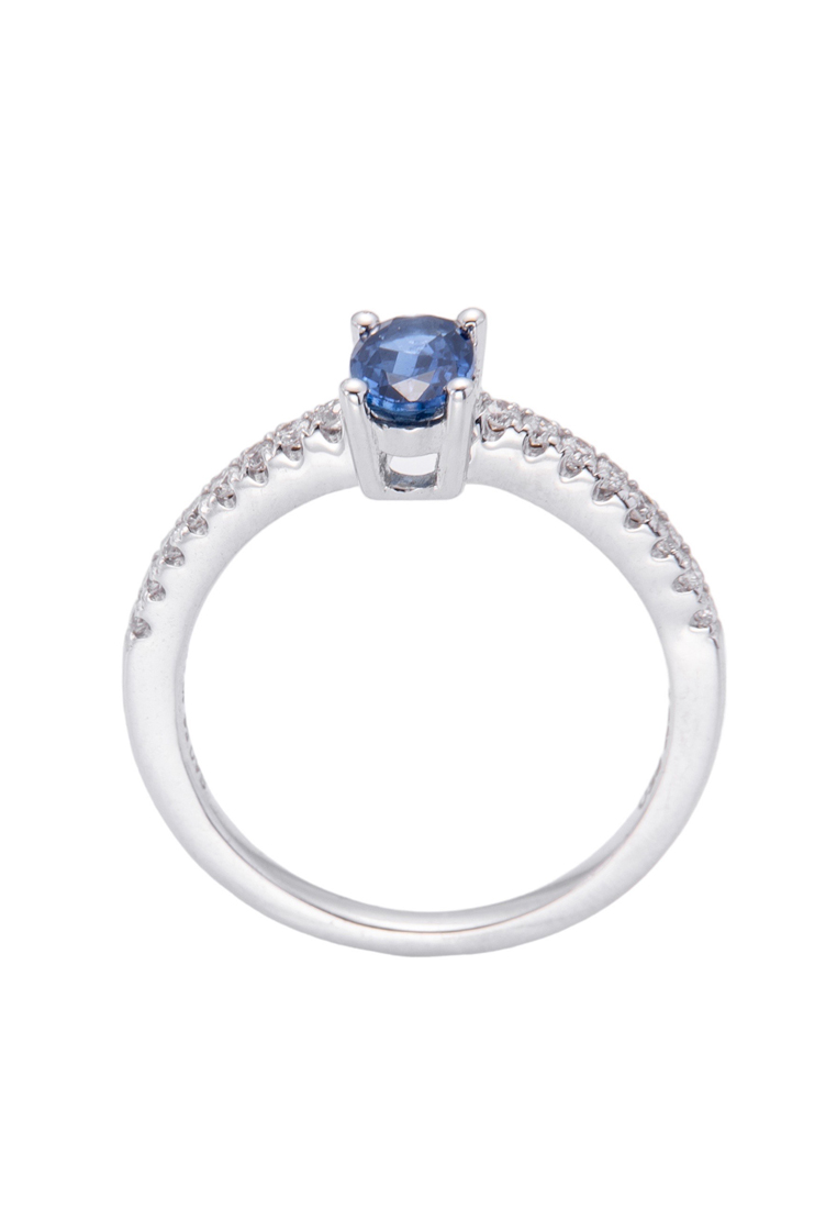 LITZ 18K White Gold Blue Sapphire Diamond Ring XK-JR8392