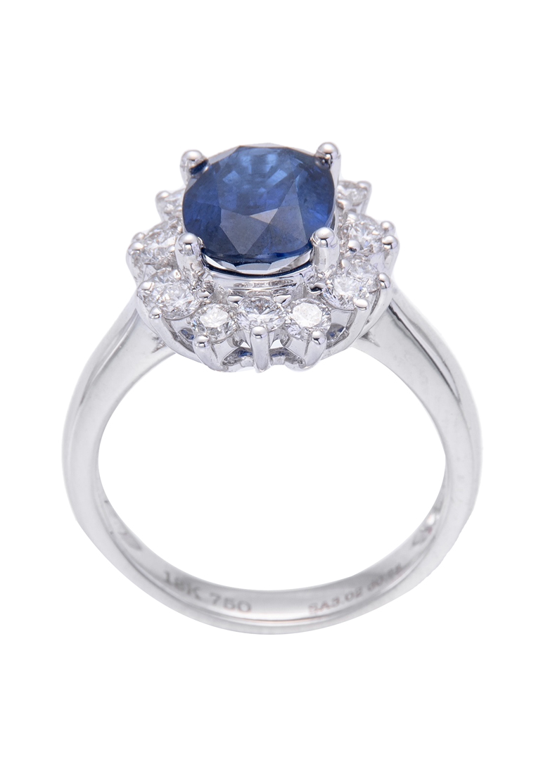 LITZ 18K White Gold Blue Sapphire Diamond Ring XK-JR8383