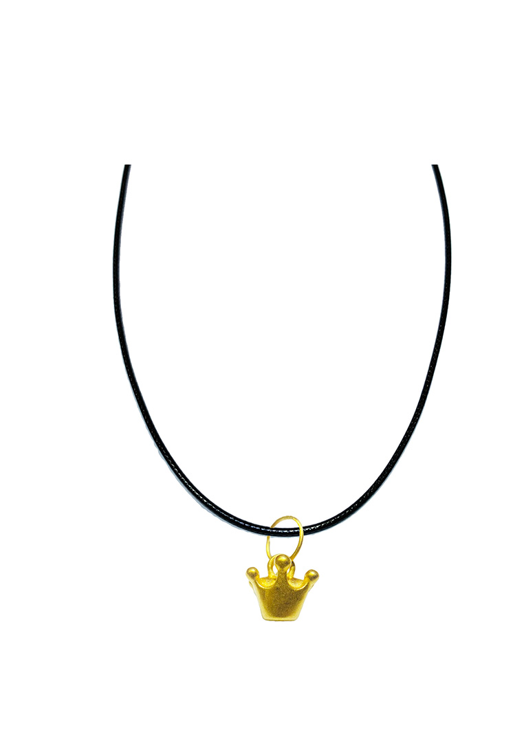 [SPECIAL] LITZ 999 (24K) Gold Crown Pendant with Stainless Steel Leather Choker Necklace EP0311-AC (0.23g+/-)
