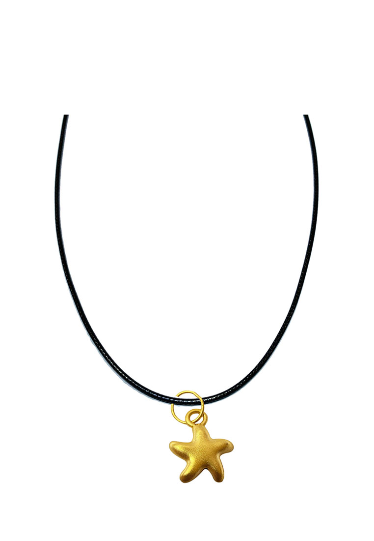 [SPECIAL] LITZ 999 (24K) Gold Star Pendant with Stainless Steel Leather Choker Necklace EP0305-AC (0.20g+/-)