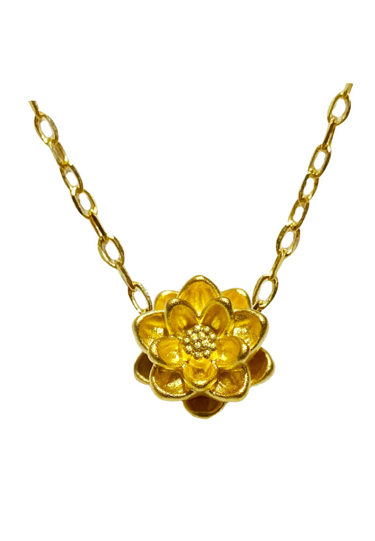 [SPECIAL] LITZ 999 (24K) Gold Lotus Flower with 14K Gold Plated 925 Silver Chain 蓮花項鍊 EPC0974-SN