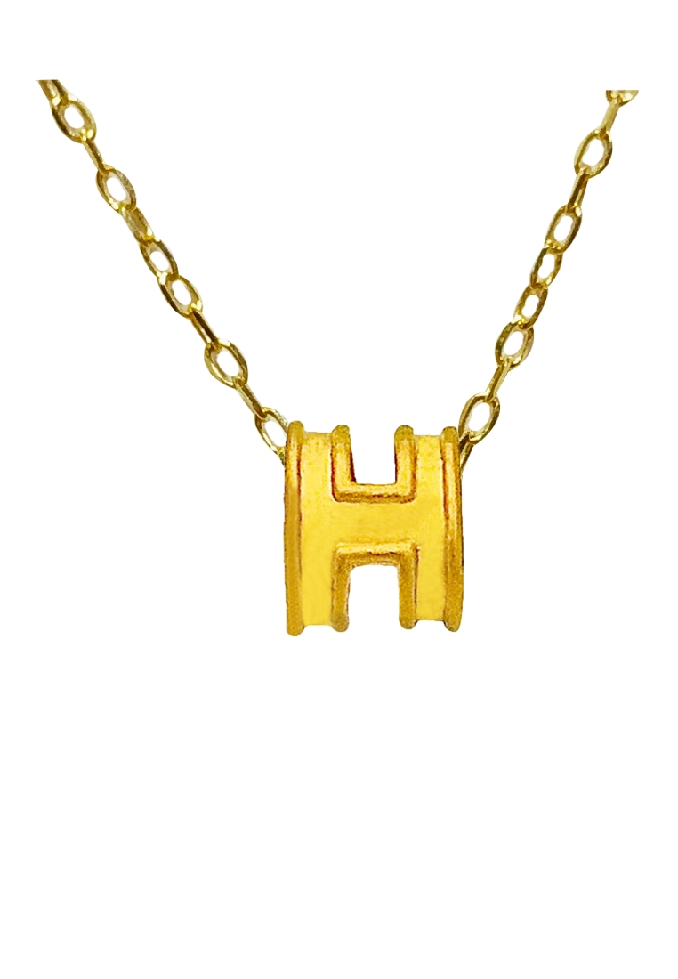 [SPECIAL] LITZ 999 (24K) Gold H Charm with 14K Gold Plated 925 Silver Chain H牌項鍊 EPC0145-SN