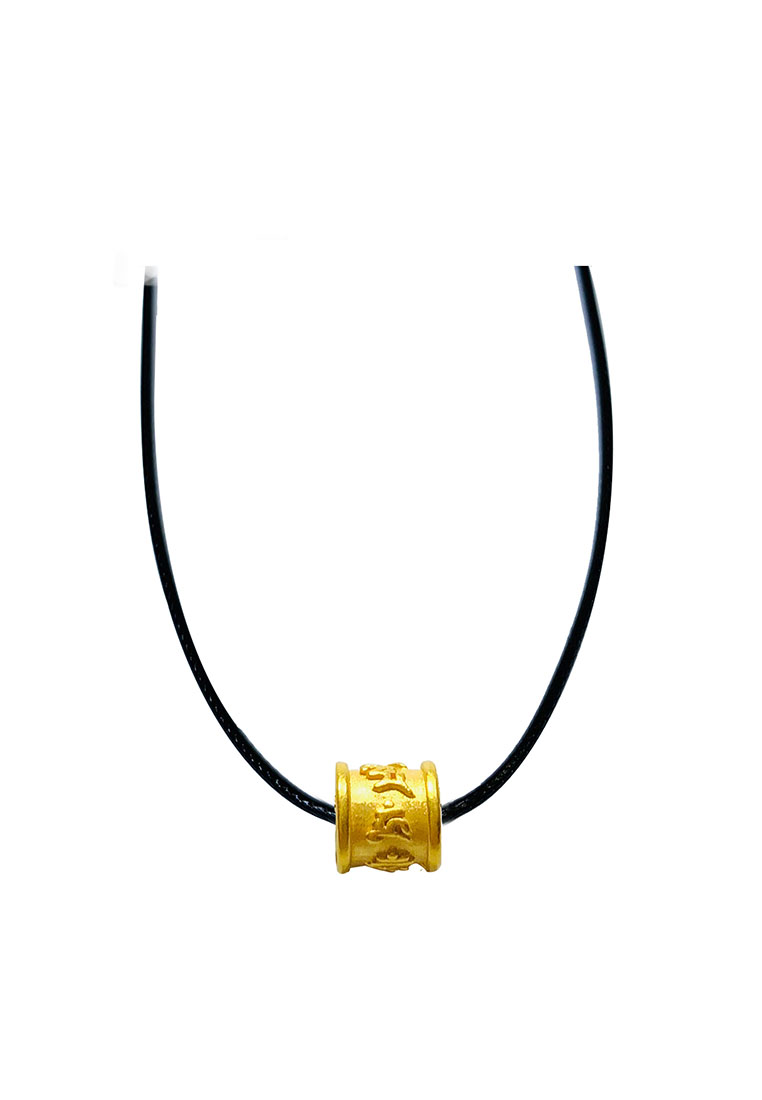 [SPECIAL] LITZ 999 (24K) Gold Six Mantra Word Charm with Stainless Steel Leather Choker Necklace EPC0979-AC (0.20g+/-)
