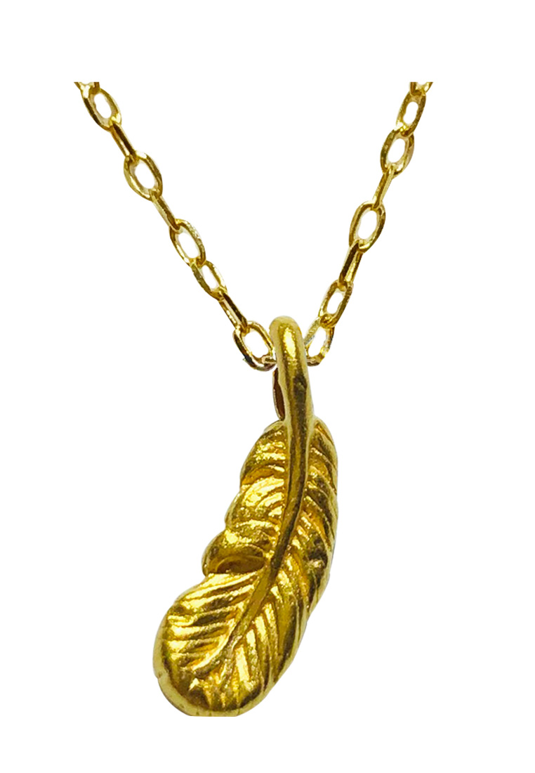 [SPECIAL] LITZ 999 (24K) Gold Feather Pendant with 14K Gold Plated 925 Silver Chain 羽毛項鍊 EP0270-SN