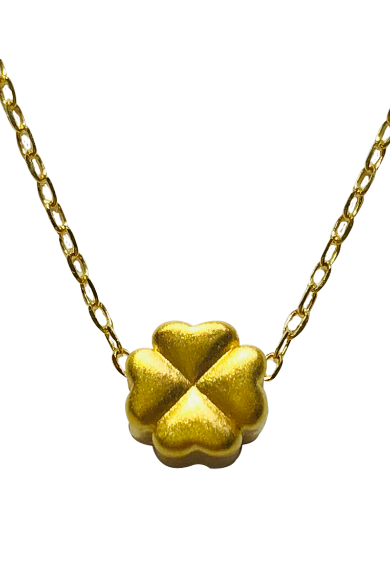 [SPECIAL] LITZ 999 (24K) Gold Four Leaf Clover with 14K Gold Plated 925 Silver Chain 四葉草項鍊 EPC0978-SN