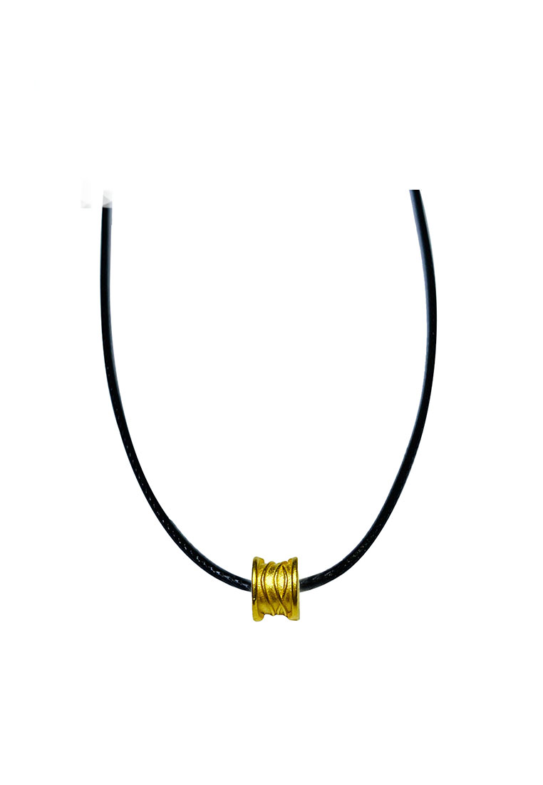 [SPECIAL] LITZ 999 (24K) Gold Forever Love Tube Pendant with Stainless Steel Leather Choker Necklace EPC1007-AC