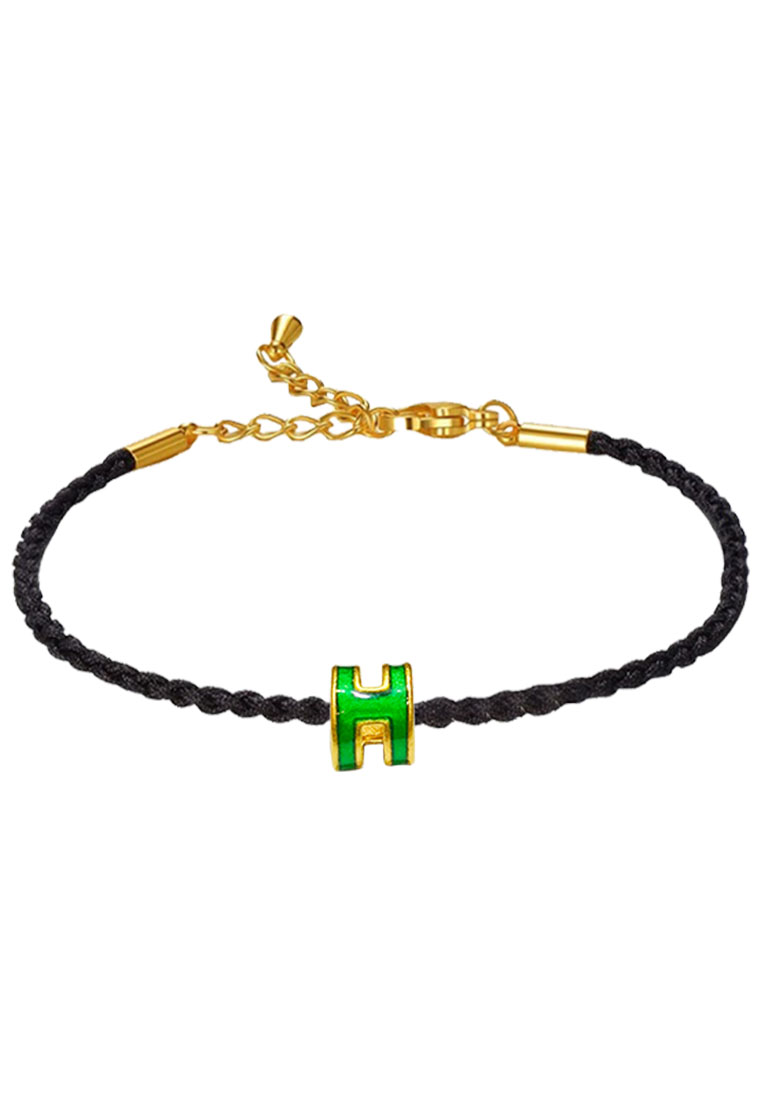 [SPECIAL] LITZ 999 (24K) Gold H With Bracelet EPC0926-GREEN-B-B H牌手繩 (0.09g+/-)