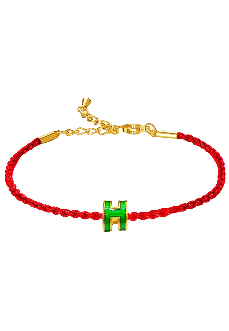 [SPECIAL] LITZ 999 (24K) Gold H With Bracelet EPC0926-GREEN-B-R H牌手繩 (0.09g+/-)