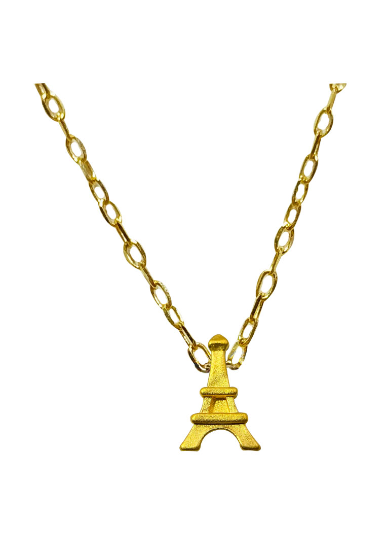 [SPECIAL] LITZ 999 (24K) Gold Eiffel Tower Charm With 9K Yellow Gold Chain EPC1045-N