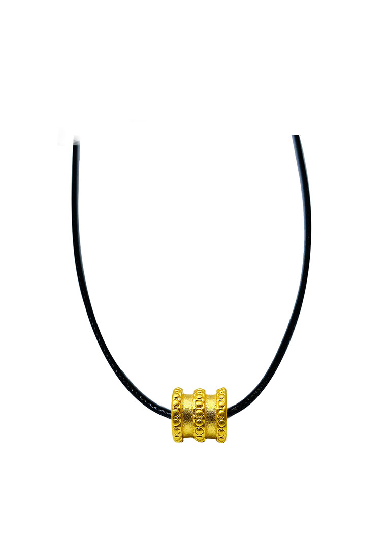 [SPECIAL] LITZ 999 (24K) Gold Tube Charm with Stainless Steel Leather Choker Necklace 水管 EPC1044-AC(0.27g+/-)