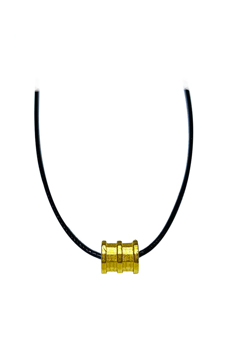 LITZ 999 Gold (24K) Tube Pendant with Stainless Steel Leather Choker Unisex Collar Necklace EPC0901-AC (0.15g+/-)