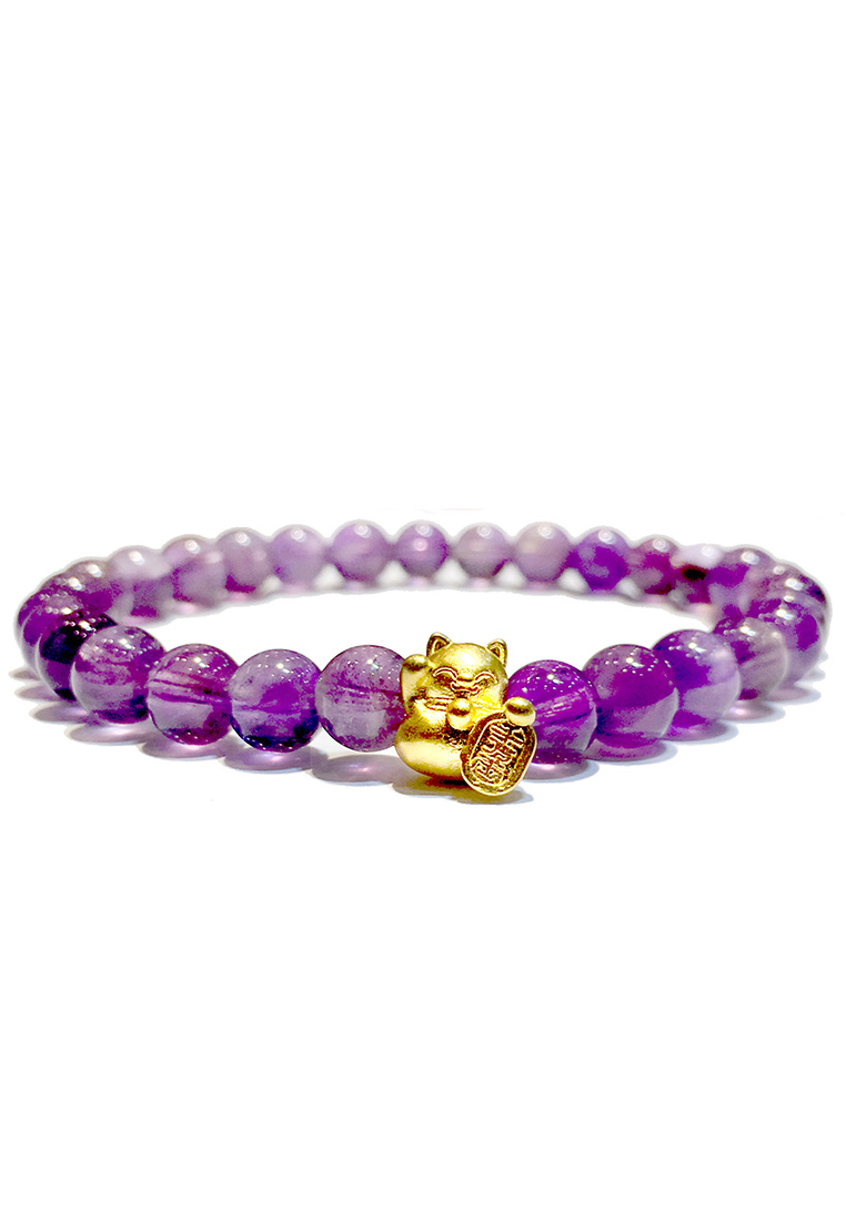 [SPECIAL] LITZ 999 (24K) Gold Lucky Cat with Bracelet EPC0157S-B-A (0.18g+/-)