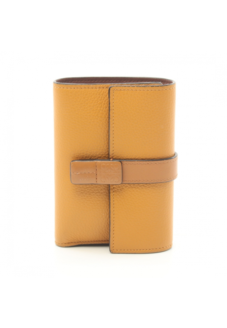 二奢 Pre-loved LOEWE Vertical wallet Small trifold wallet leather Orange yellow light brown