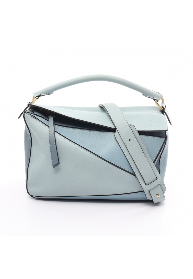 二奢 Pre-loved LOEWE puzzle bag Medium Handbag leather Light blue Blue gray 2WAY