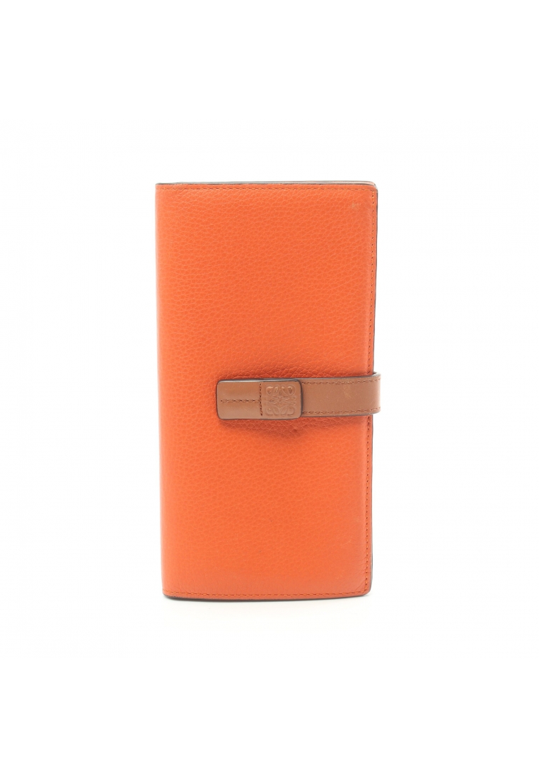 二奢 Pre-loved LOEWE Vertical wallet Large Bi-fold Long Wallet leather orange Brown