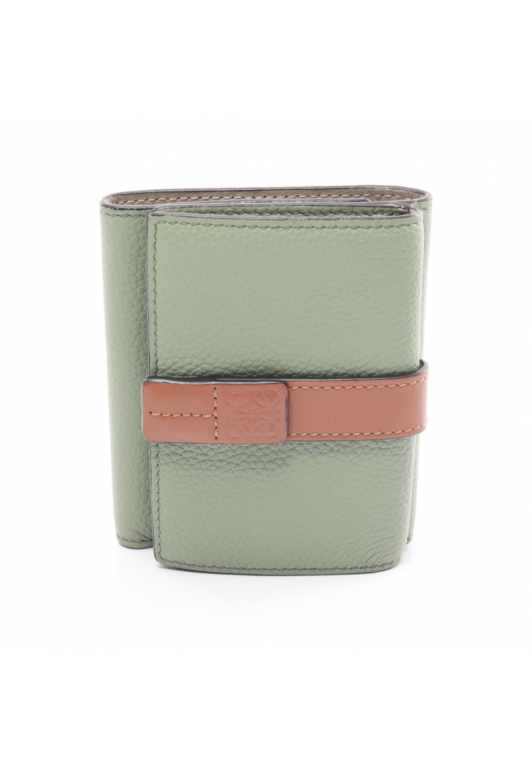 二奢 Pre-loved LOEWE TRIFOLD WALLET trifold wallet compact wallet leather Light green Brown