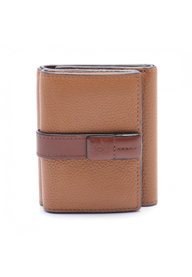 二奢 Pre-loved LOEWE TRIFOLD WALLET trifold wallet compact wallet leather Brown Dark brown